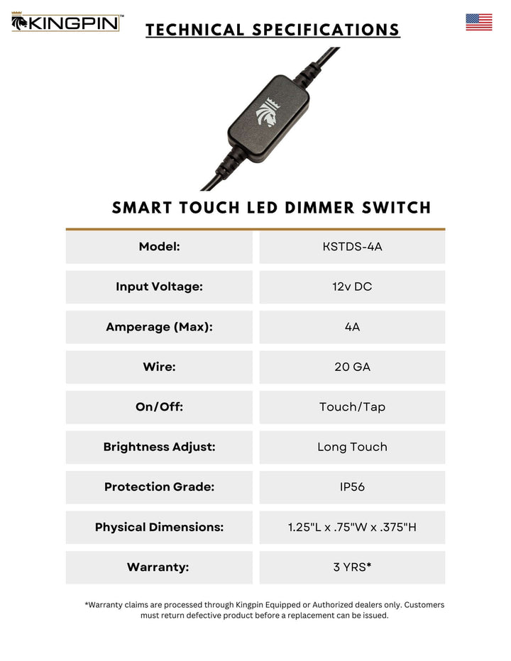 kingpin touch switch technical specification sheet