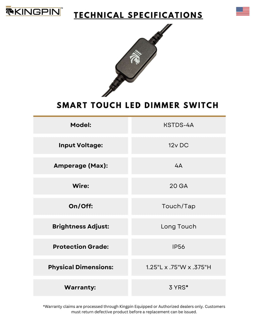 Kingpin Touch Dimmer Switch spec sheet