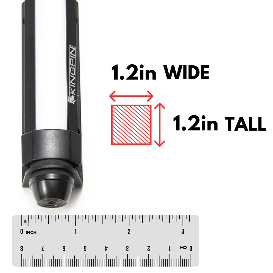 Tape measure showing the width and height of a Kingpin V-Series light