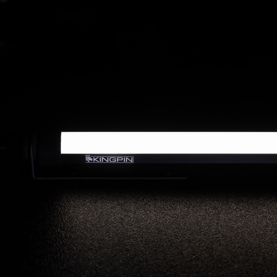 Kingpin V-Series light glowing white in the dark