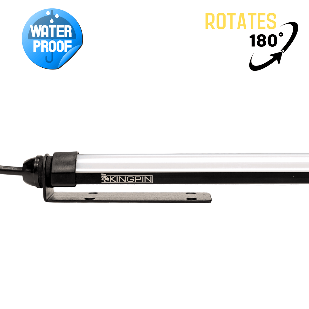 Extreme low profile Kingpin v-Series rotating and pivoting waterproof LED light.