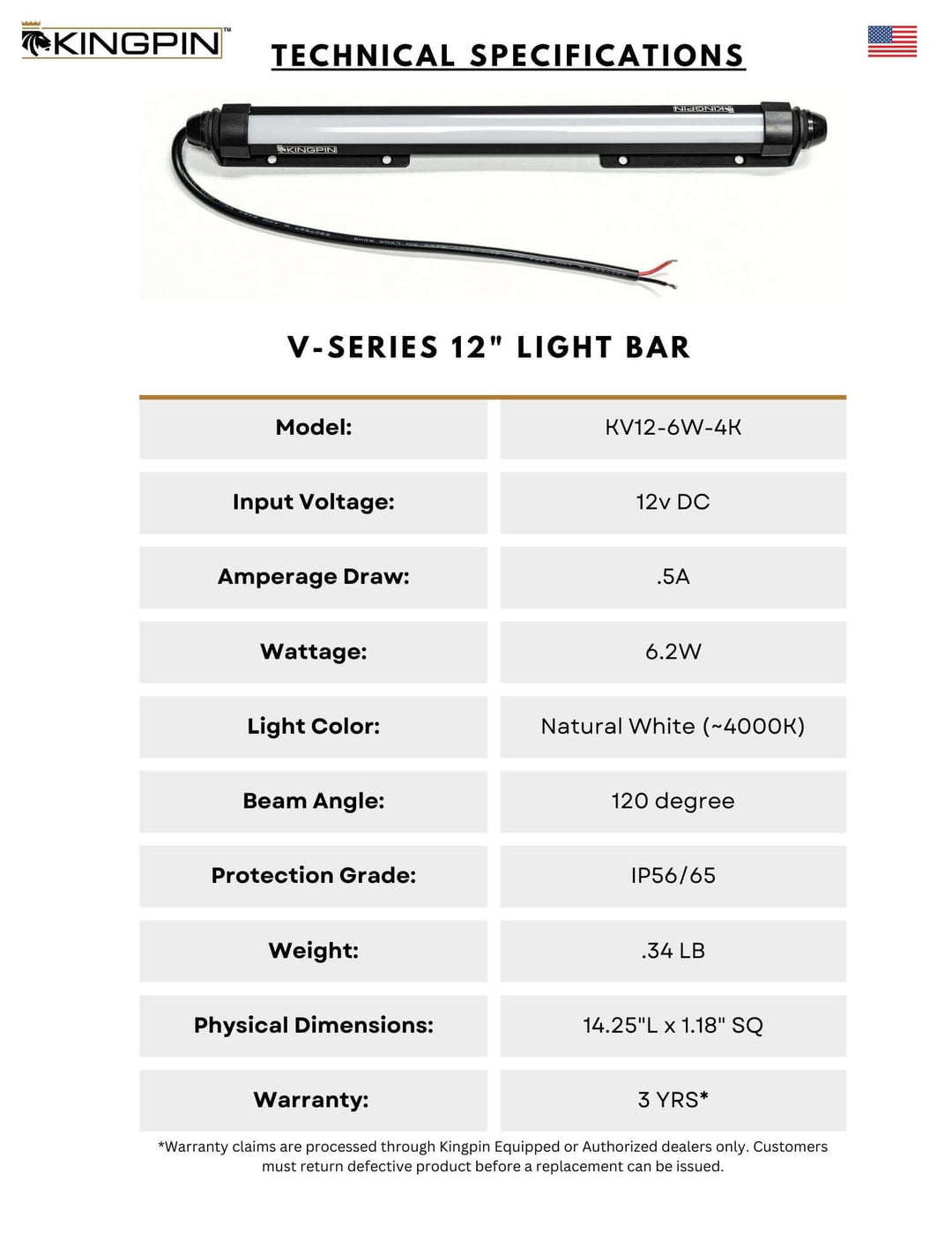 specifications for twelve inch lights kingpin