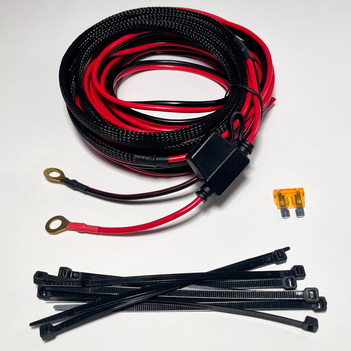 Kingpin 12-Volt Power Supply Kit: harness, fuse, ring terminals and zip ties