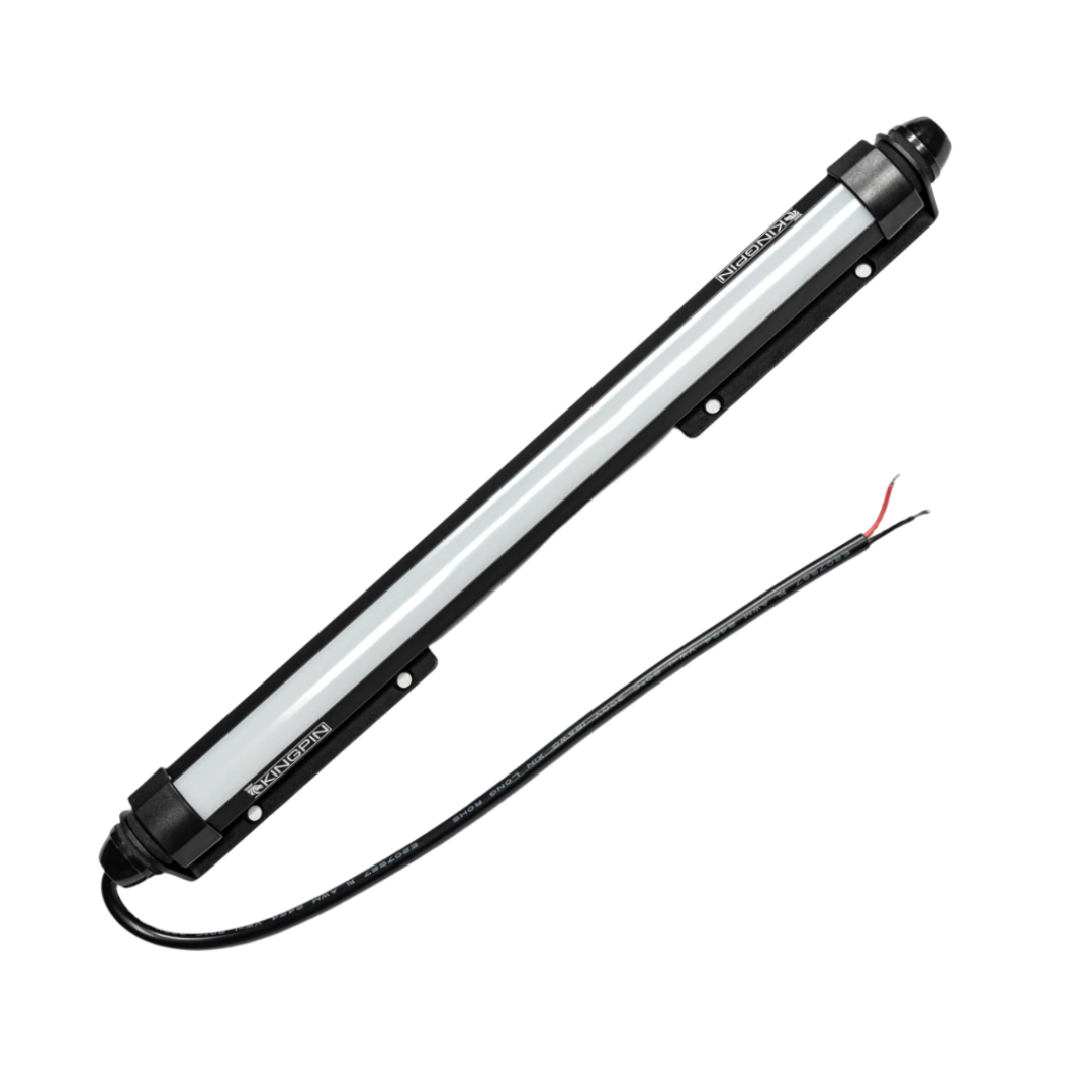 Kingpin V-Series 12" light with its power lead on a white background