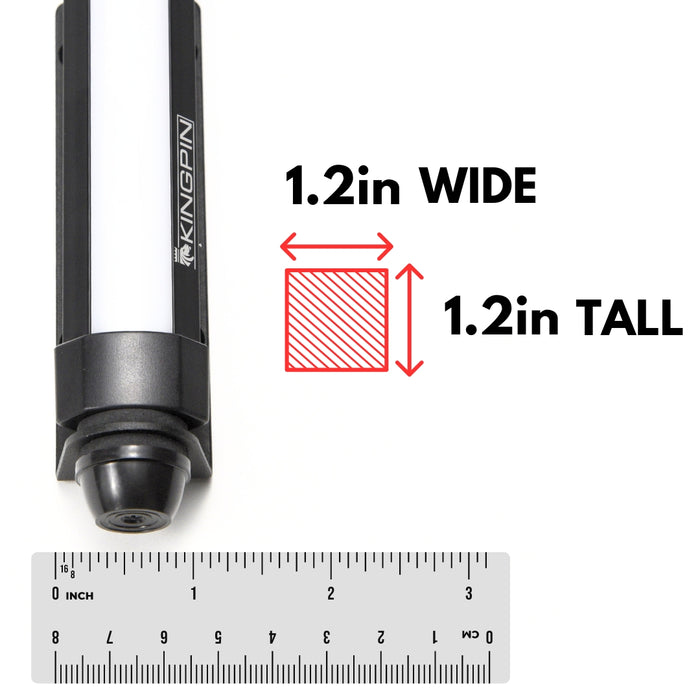 Tape measure showing the width and height of a Kingpin V-Series light